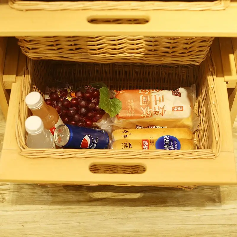 Cheap Manual Wicker Basket Drawers With Handle Wooden Cabinet For Home Storage