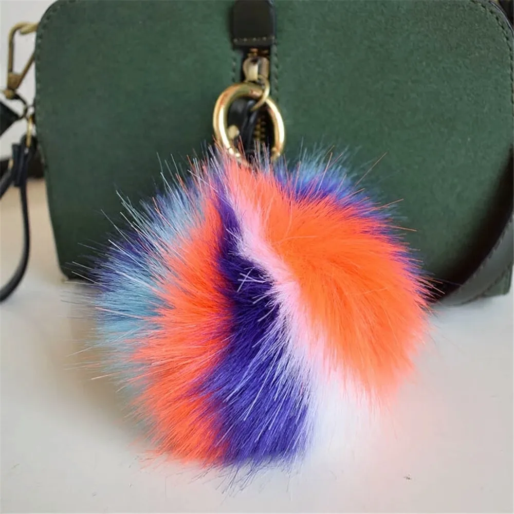 High Quality mix color Faux Fur Pom Pom /Fluffy Faux Fur Ball Rainbow ball For Keychain Bag Charm