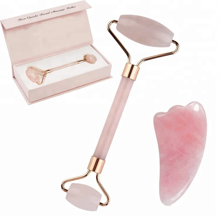 
Natural Rose Crystal Quartz Stone Anti Cellulite Wrinkle Facial Body Beauty Health Tool Pink Jade Roller Massager 