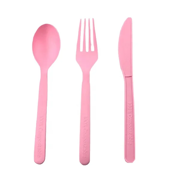EcoNewLeaf Non Plastic Biodegradable and Compostable Cornstarch Cutlery Disposable BPI PLA Eco friendly Cutlery Set with Box