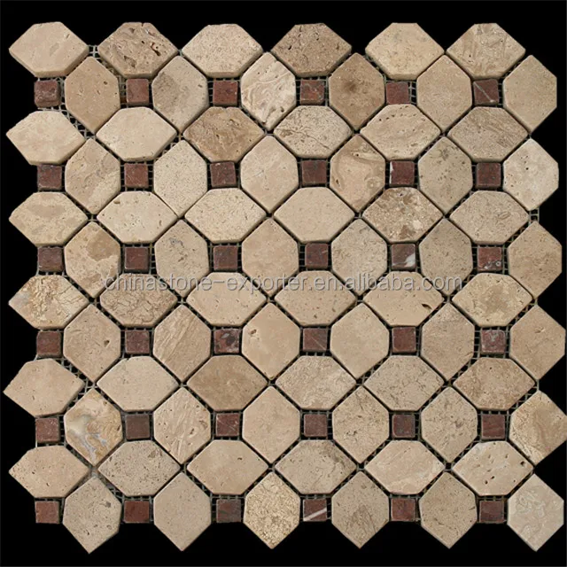 Необычная мозаика травертина для напольной плитки, уличный брусчатый камень