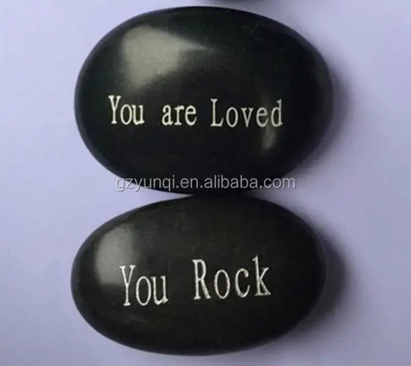 Engraved black letter pebbles Natural River Stones Smooth polished Colorful Stone