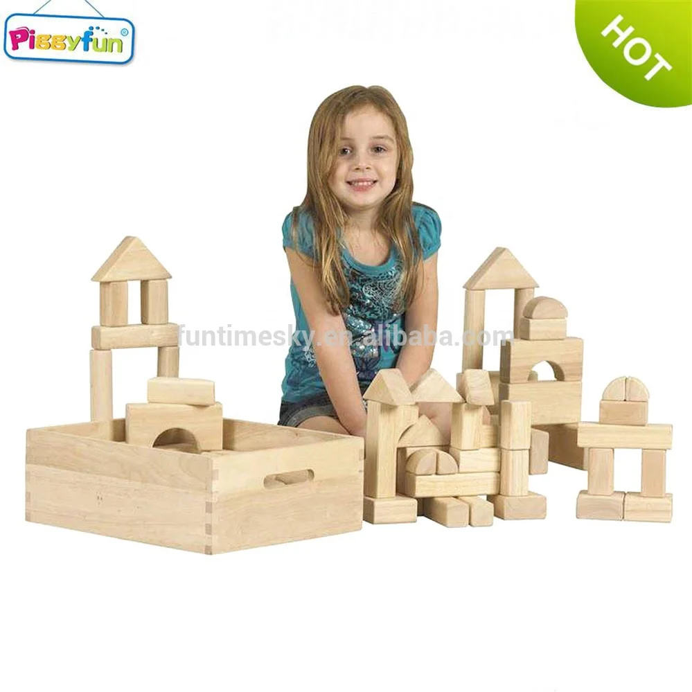 64piece educational children wooden building block wood toys set for kids