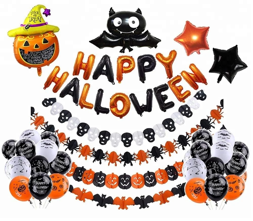 
Halloween Balloons decorating kit Banner Latex Balloons Paper Garlands Star Pumpkin Bat Inflatable Halloween Party Decoration 