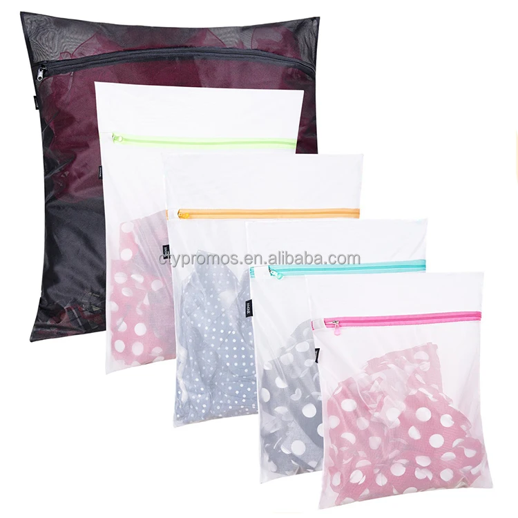 Durable Mesh Washing Drawstring Bags with Zipper, Clothing Laundry Bags for Laundry