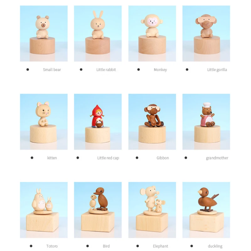 Wholesale crafts custom logo mini cartoon Rotating wooden music box