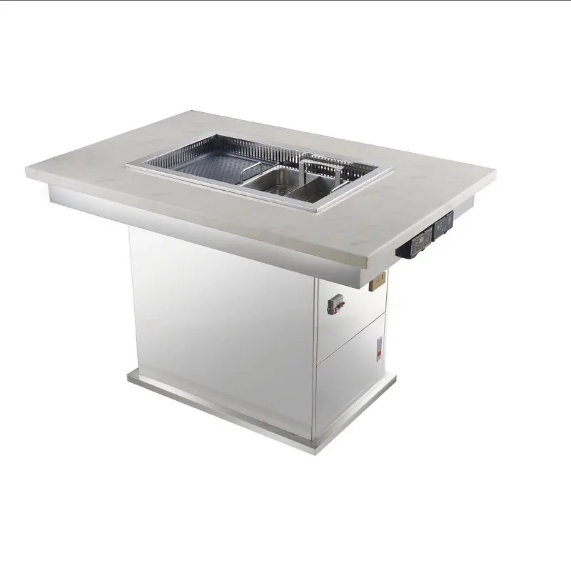 Коммерческий бездымный стол для горячего горшка из мрамора и нержавеющей стали