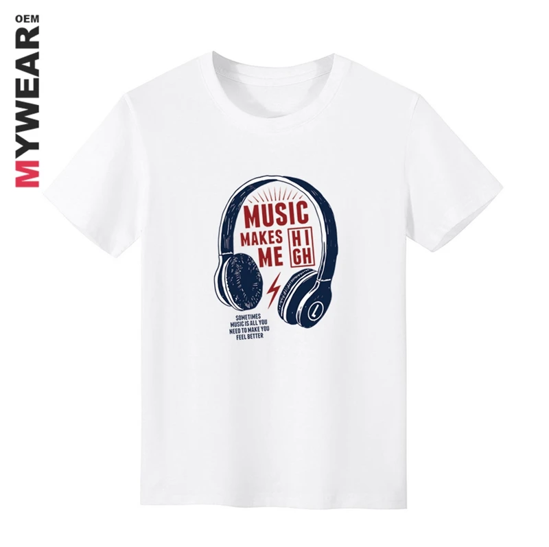 White t shirt custom logo 95% cotton 5% spandex high quality mens screen water print design