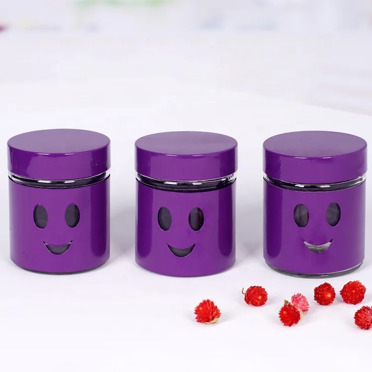 
stainless steel glass canister with smile shape cover 