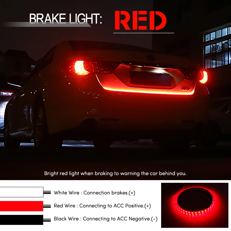 KEEN Colorful 12V 120cm Car LED trunk light 5050 RGB strip moving Flash Warning Turn Signal Lamp