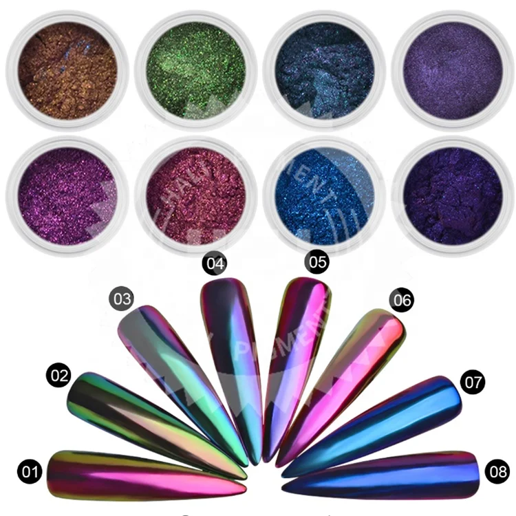 1 Box Chrome Pigment Powder Nails Powder Mirror Color Shift Pigment Hali Chameleon Nail Art Glitter for Gel Nail Polish DIY