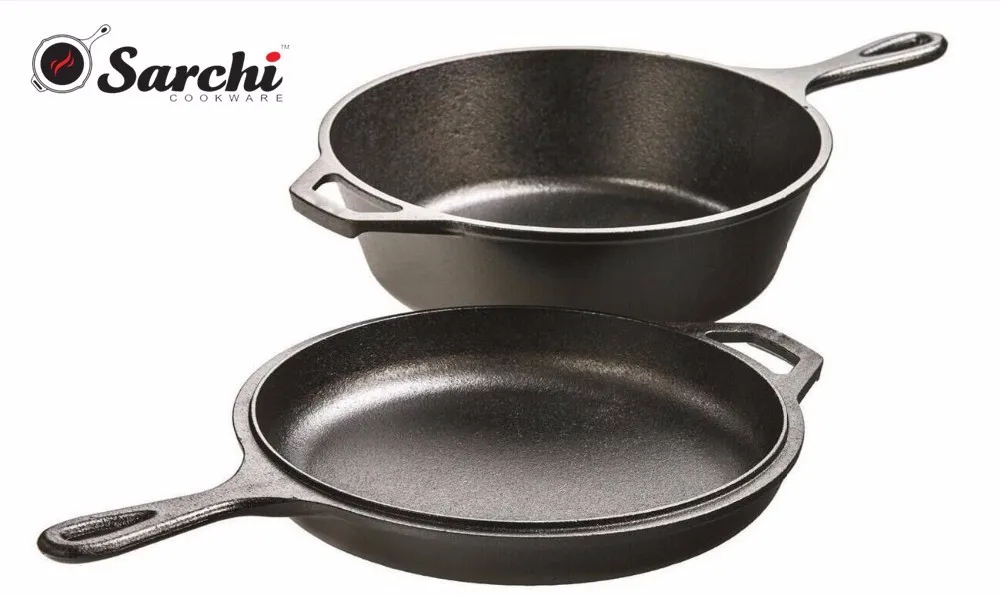 3.2-Quart Pre-Seasoned Cast Iron double Side frying pan