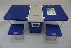 Plastic outdoor camping ice cooling boxes with table folded cooler box with stool cooler box picnic table