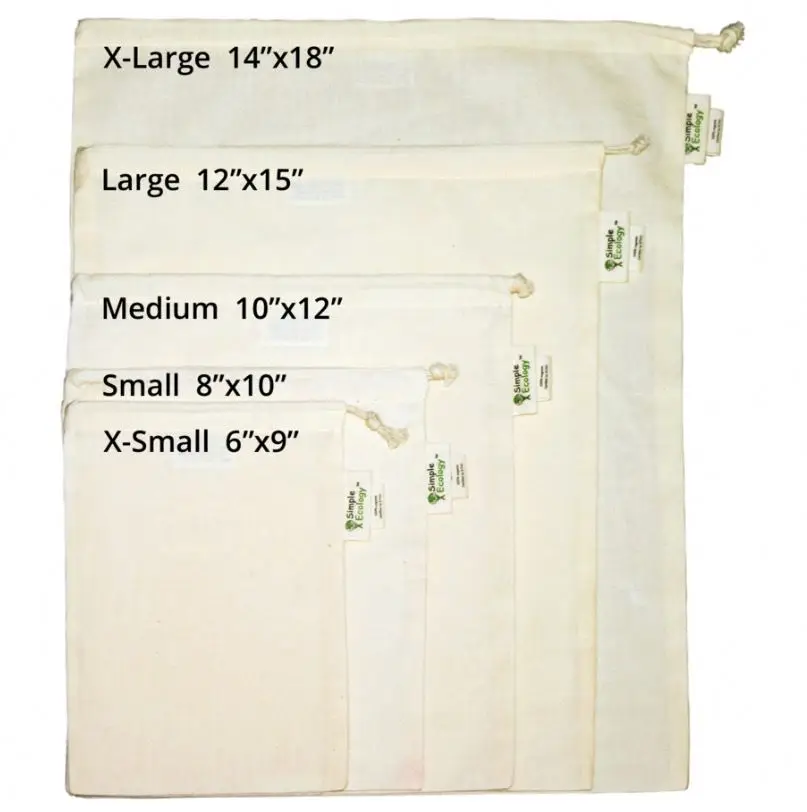 
Reusable Produce Bags Zero Waste Eat More Plants Screen Printed Natural Cotton Produce Bag - Eco Friendly - Produce - Groc 