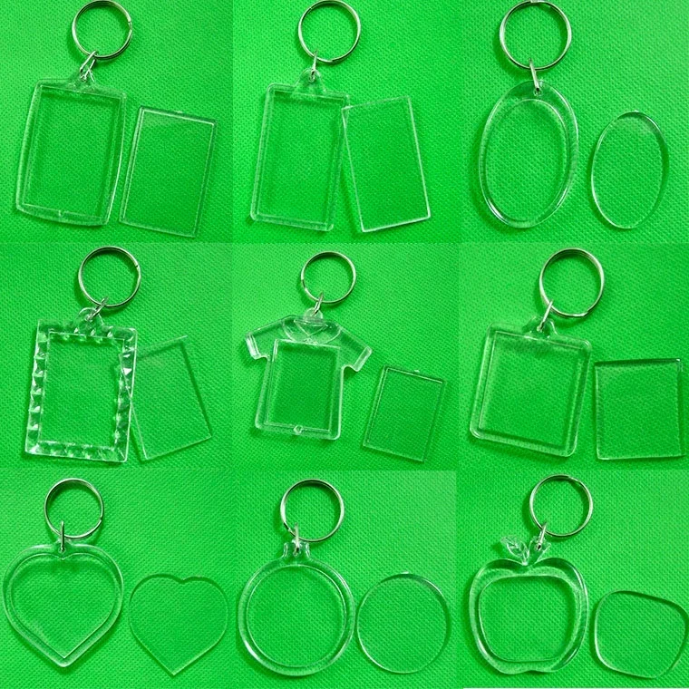 DIY Blank Acrylic Keychains key chains Insert Photo plastic Keyrings choose shapes 500pcs