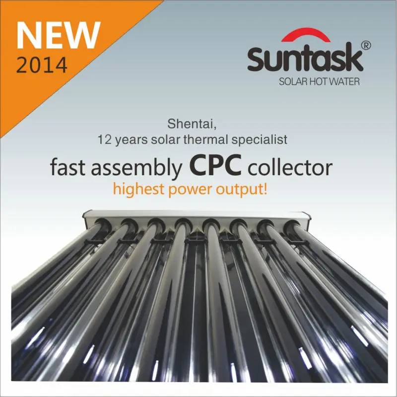 Suntask SHC heat pipe solar collector with CPC reflector
