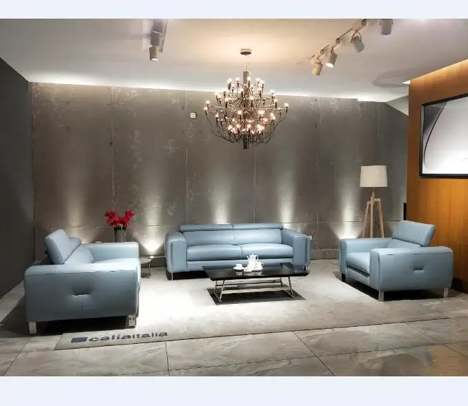 Latest living room sofa design furniture light blue leather sofa