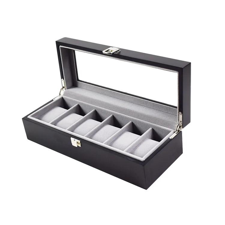 China High-end finish black lacquer gift box lacquer watch box for 5 slots storage and display