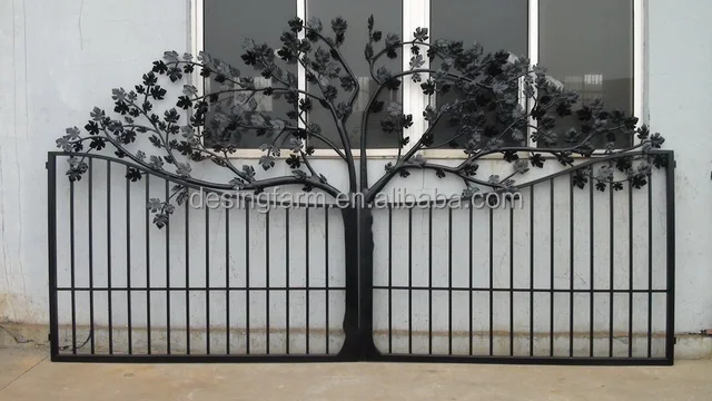 powder coated ornamental sliding swinging wrought iron gate for garden