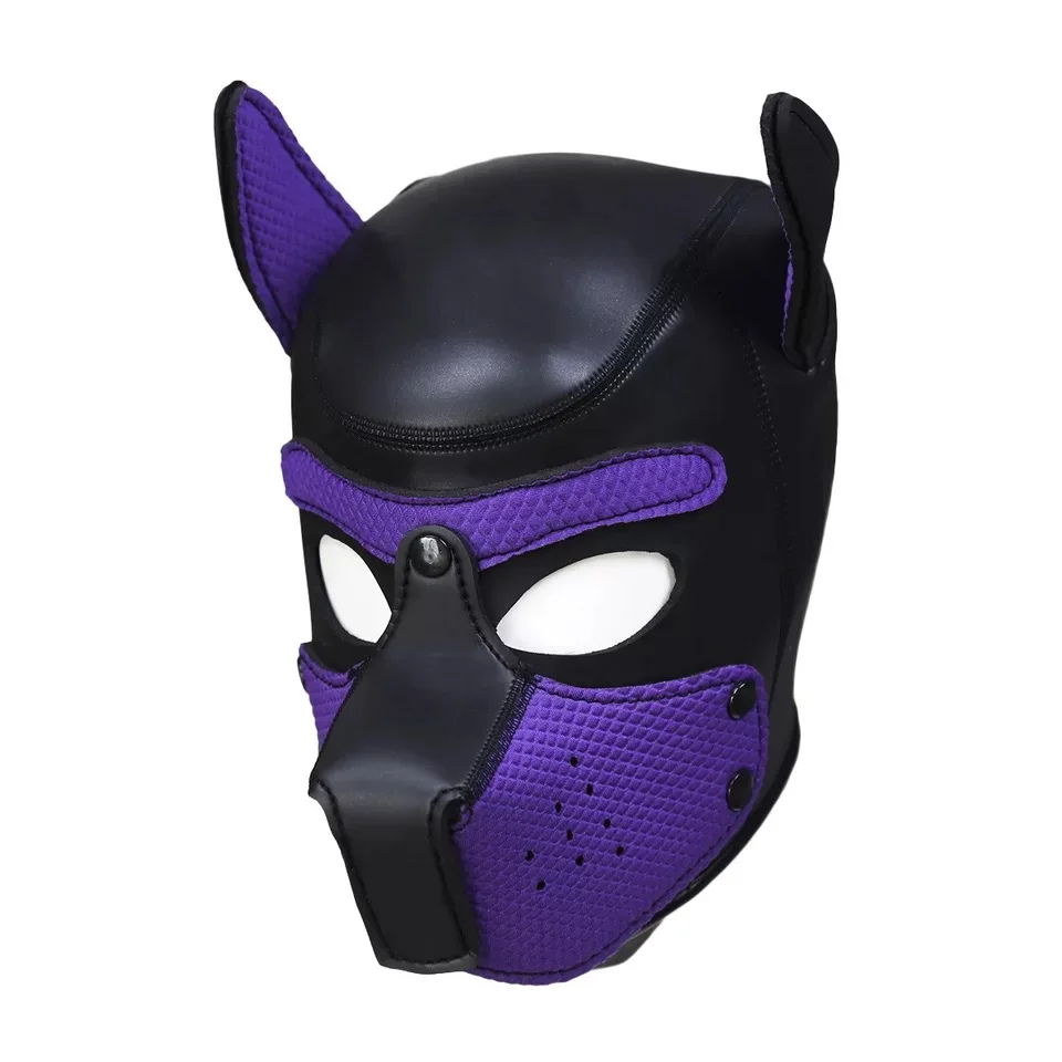 Fashion Padded Latex Rubber Role Play Dog Mask Puppy Cosplay Full Head with Ears 4 Color