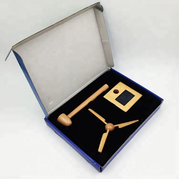 Customized and hotest solar wooden windmill for toys and garden