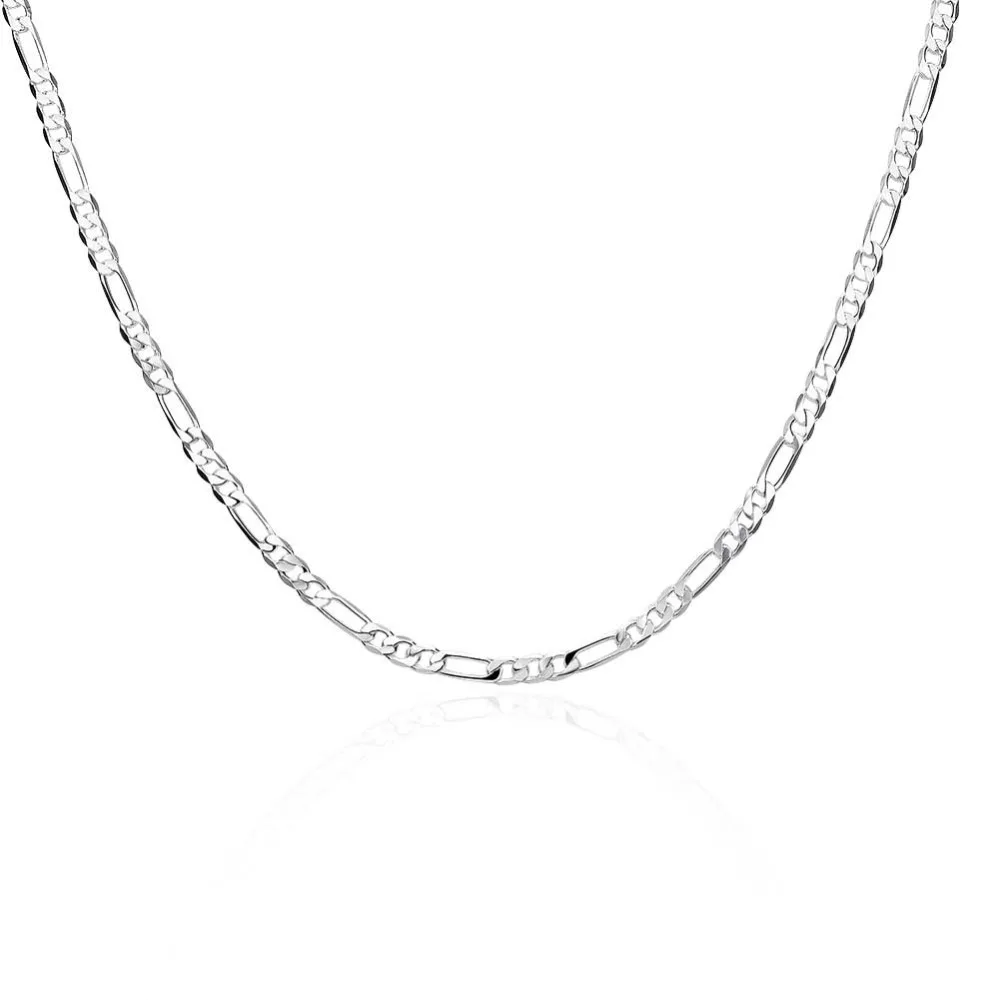 Various Size Silver Plated Figaro Chain Necklace For Men