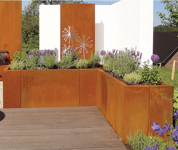 
Custom large outdoor laser cut corten steel tractor flower tower metal planter pot 