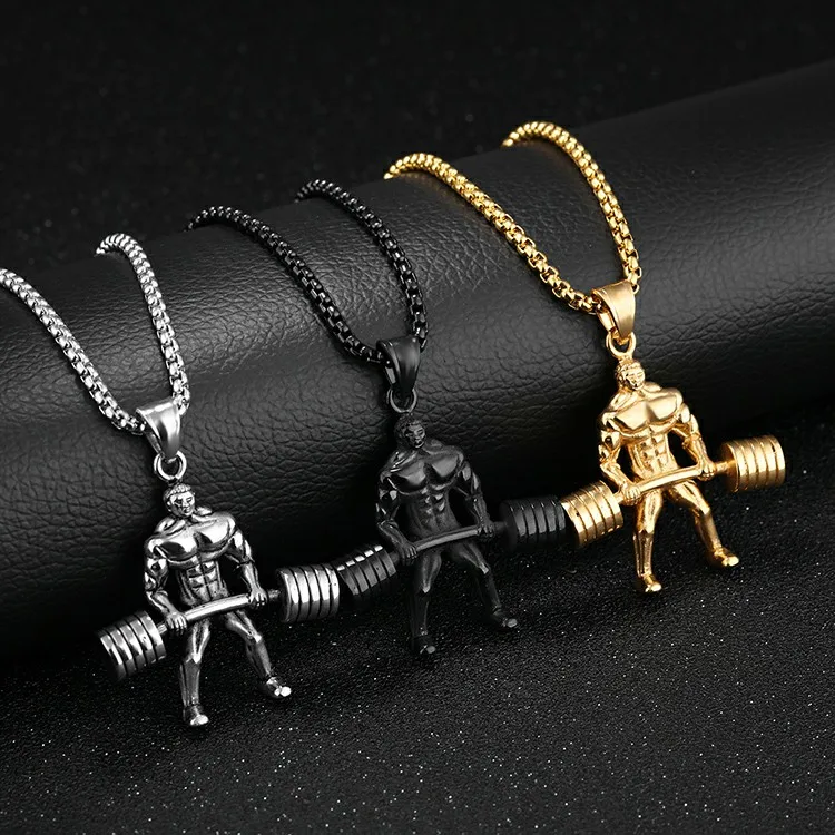 Hercules Barbell Weight lifting Pendant Necklace Fitness Jewelry Factory 316 Steel Marlary Fitness Male for Men Gift Waterproof