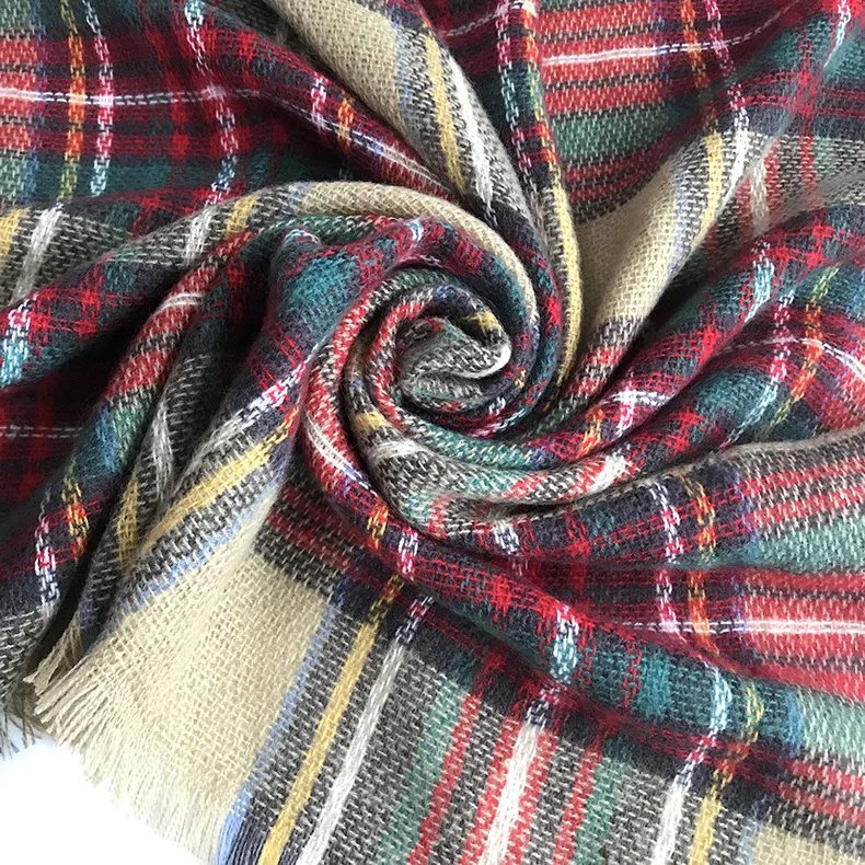 Cashmere Like 140CM Checked Pattern Lattice Square Scarf