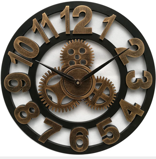 Roman numerals Retro Rustic Vintage big Wooden 23 Inch antique bronze Gear Wall Clock
