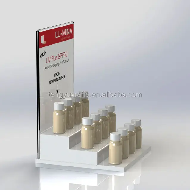 customized poster display counter holder rack display showcase make up essential oil lucite product display stands cosmetic
