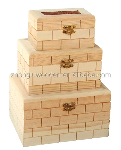 Cheap solid wood finished antique wooden treasure chest jewelry box with lock