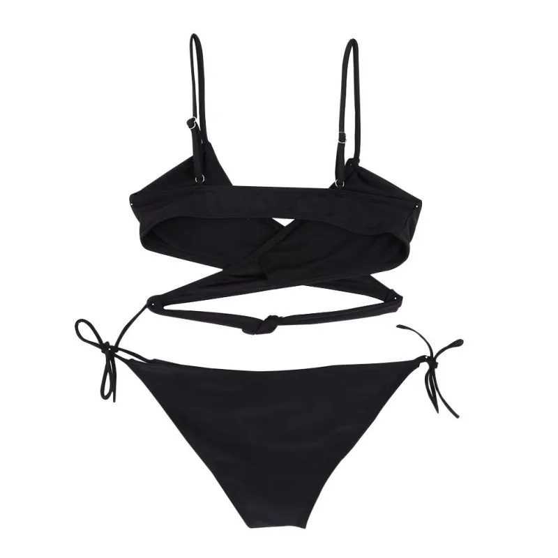 
2019 Swimwear Split Solid Cross Bikini Wholesale Swimwear Piece Bathing Suit Bathing Suit Cover Up 