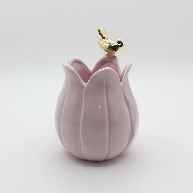 New design ceramic flower shape eggs easter with gold bird