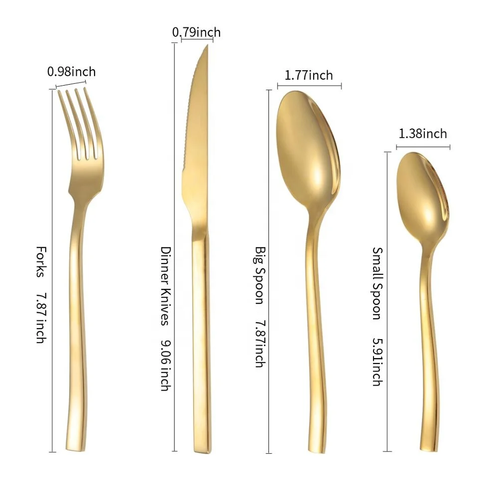 daoqi wholesale stainless steel gold plated fork and knife 24pcs cutlery set