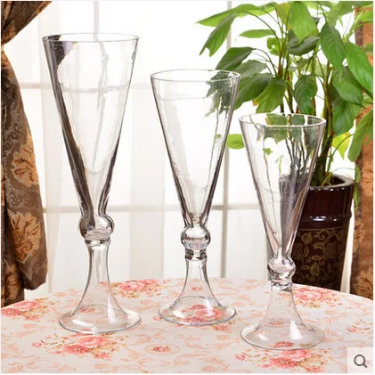 Trumpet tall stem wedding decoration table centerpieces murano glass vases for flower arrangement