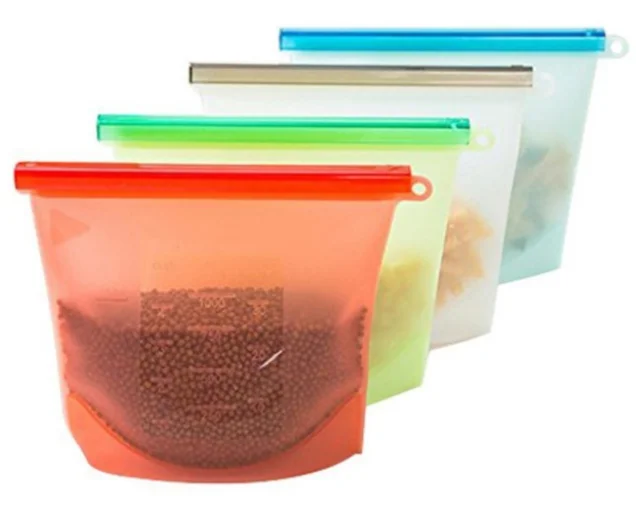 1500ml Zip Lock Bags Holder Vegetable Food Reusable Silicone Food Storage Bag