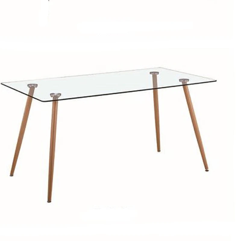 Wholesale Dining Room Furniture Rectangular Dining Table Top tempered Glass tables with metal frames and metal leg