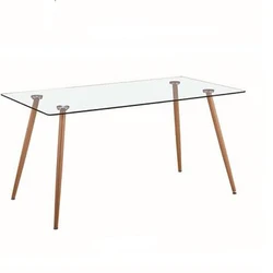 Wholesale Dining Room Furniture Rectangular Dining Table Top tempered Glass tables with metal frames and metal leg