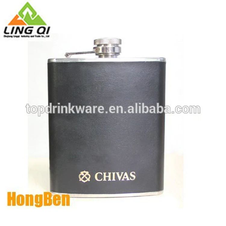 Черный 6 унц. Кожа из нержавеющей стали мини Чивас фляжка