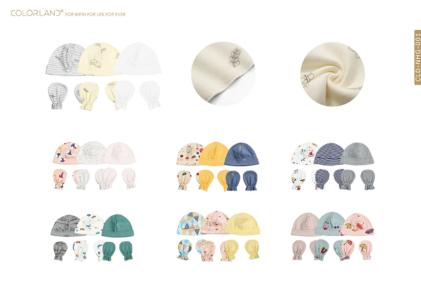 Комплект хлопковых варежек и шапочек COLORLAND для новорожденных, детская шапка с перчатками