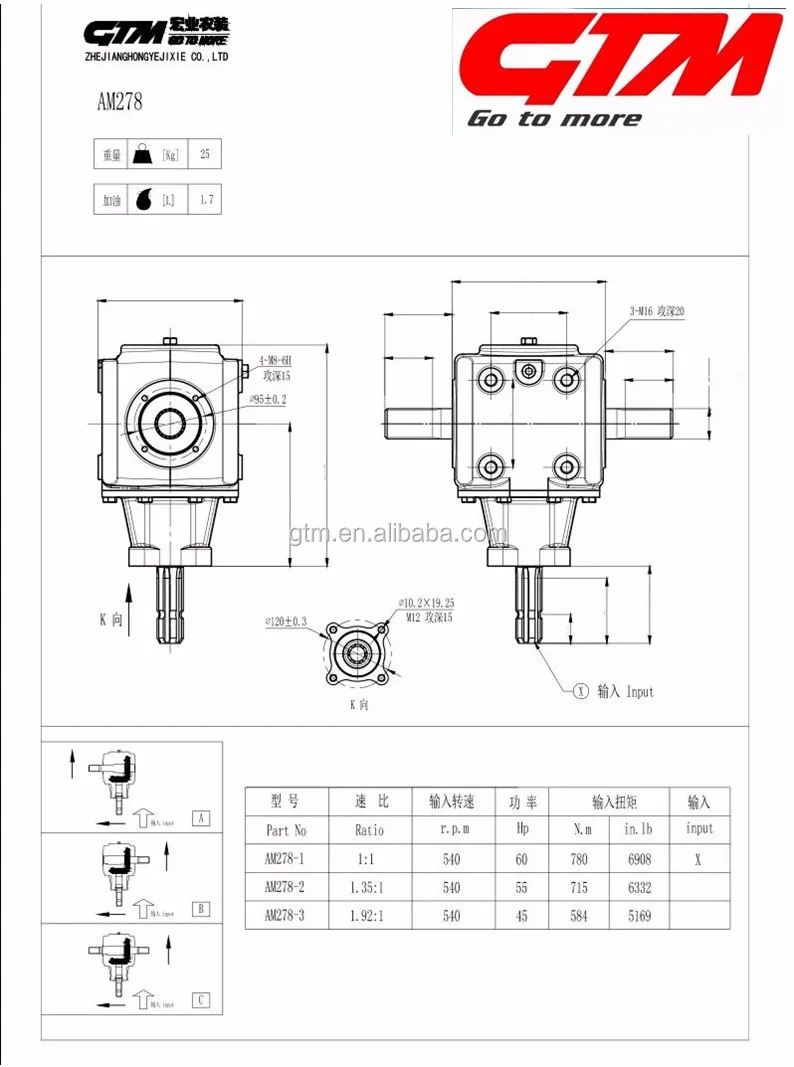 60HP dual output gearbox for rotary tiller