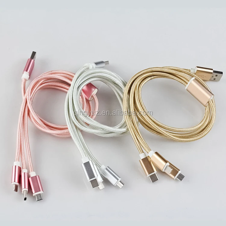 Производство, логотип под заказ, нейлоновая оплетка, несколько 3 в 1, usb-кабель для зарядки для iPhone, Тип c для micro