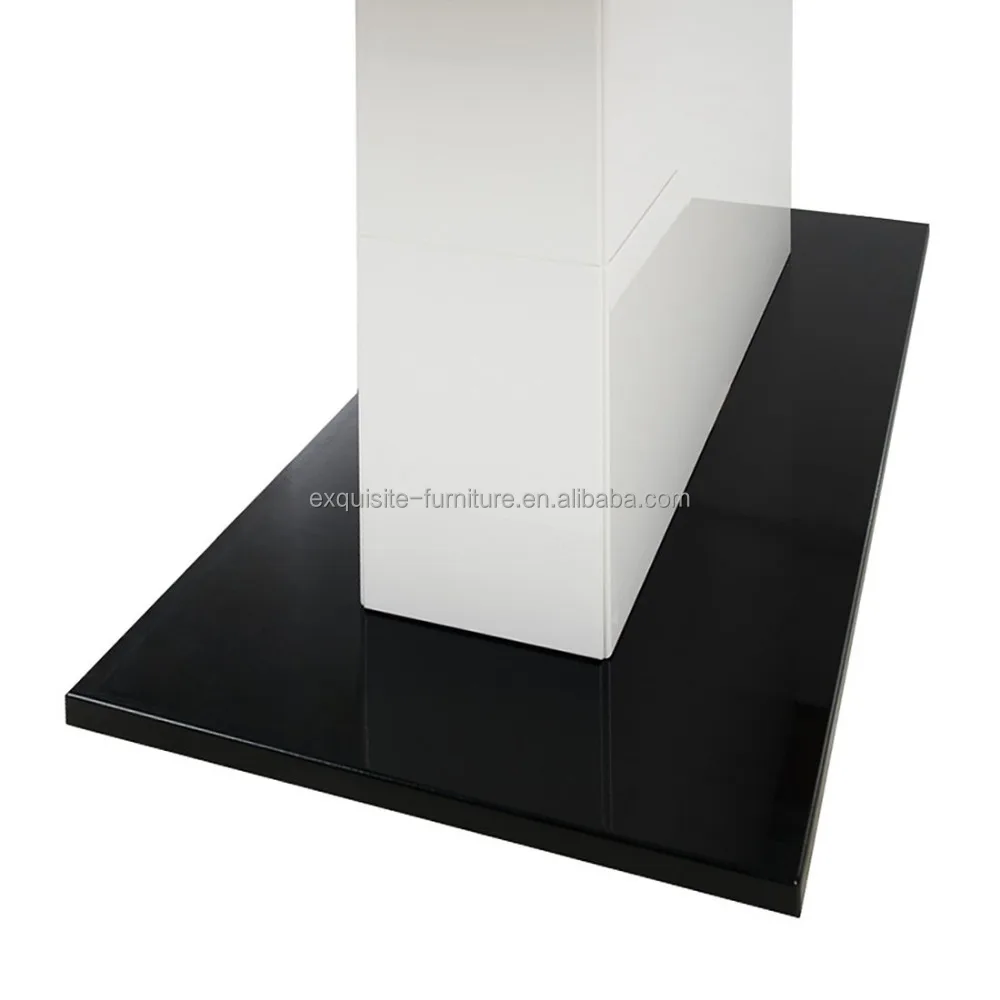 New design high gloss dinner table MDF wood panel 5mm black painted glass top metal base dinning table for sale