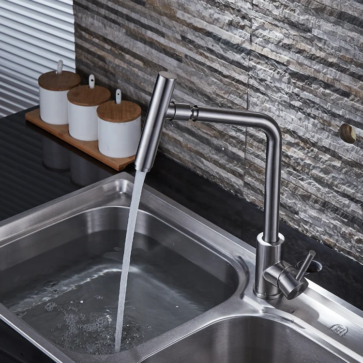 China wholesale 304 stainless steel lead free kitchen faucet with 360 degree rotatable spout