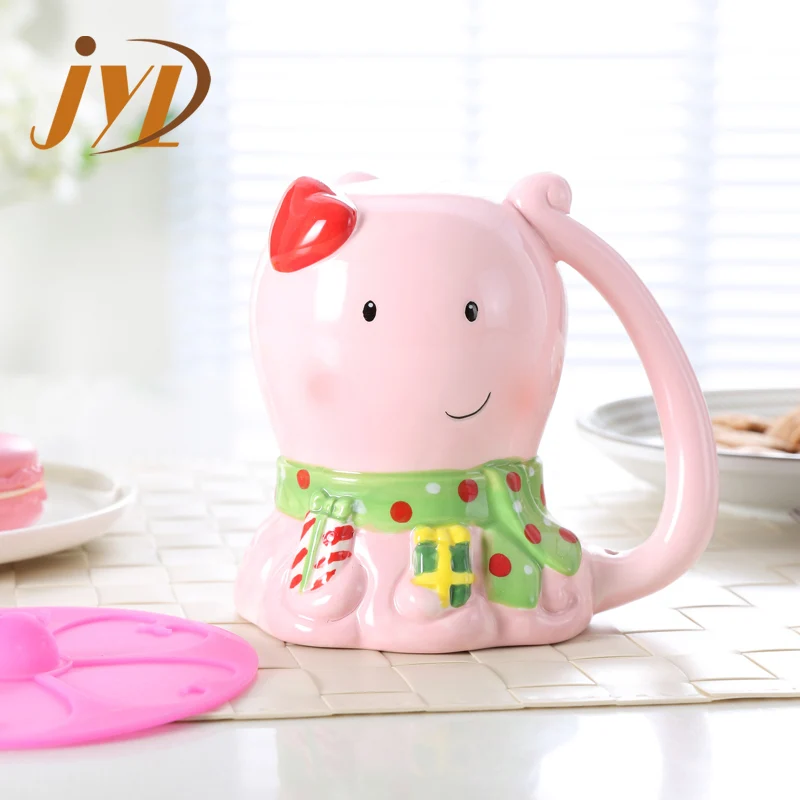 Fashion Design Modern Milk Tea Mug Cup Cute 3D Cartoon Shape  Animal Ceramic Children Mugs With Silicone Lid