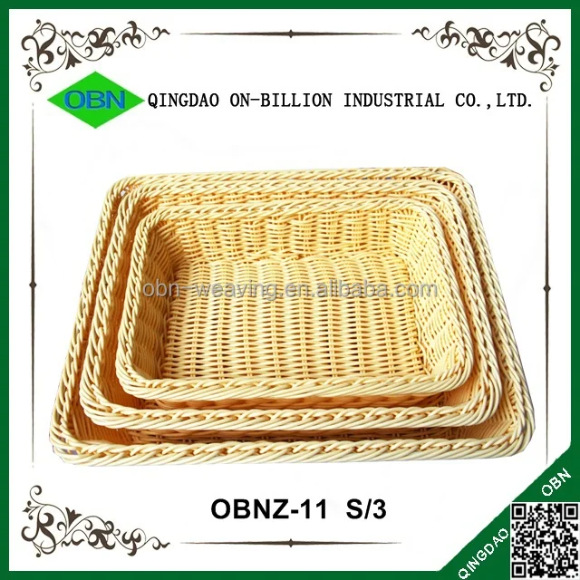 Rectangular hand weaving plastic rattan basket for bread