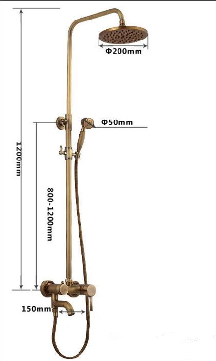 Classic Antique Brass Mixer Faucet Shower Set Brass Wall Mounted Bathroom Shower System