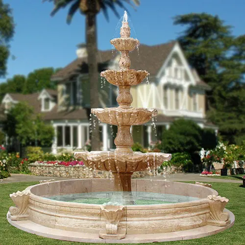 White marble with pond design outdoor garden fountain sculpture