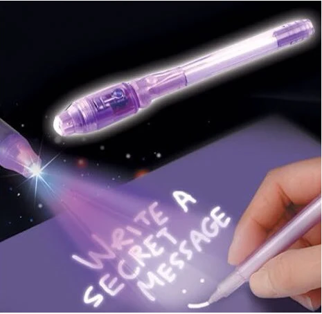 Custom logo promotional plastic magic invisible ink pen with uv light
